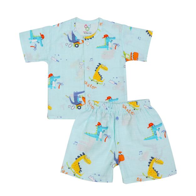 SALE | Muslin Jabla Set - Top & Shorts -  Blue Dino