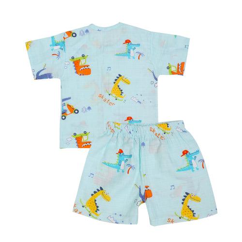 SALE | Muslin Jabla Set - Top & Shorts -  Blue Dino