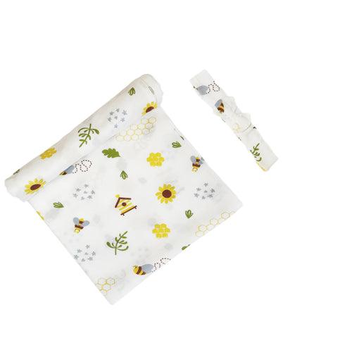 Organic Muslin Towel - Cap/Bow - HoneyBee