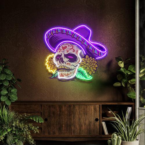 Dia De Muertos Mexican Sugar Skull Artwork Led Neon Sign Light