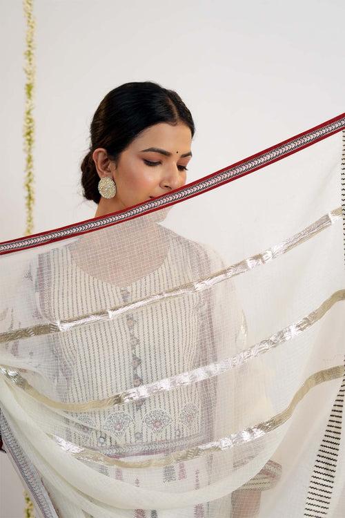 Off-White Kotadoriya Dupatta With Fabric Border