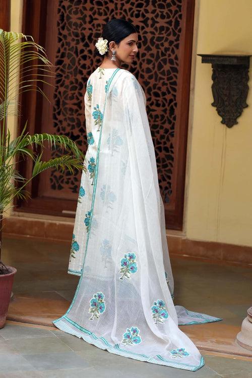 Cream Kotadoriya Dupatta With Applique Work