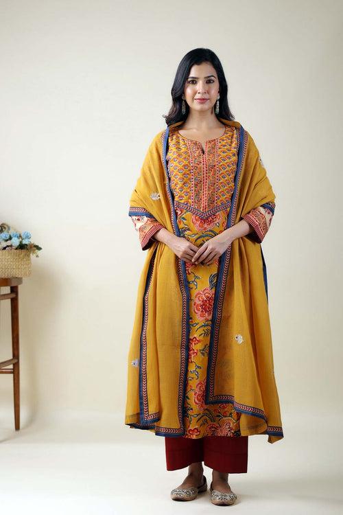 Mustard Yellow Kotadoriya Dupatta With Motif