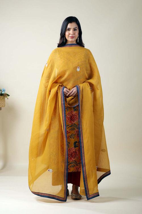 Mustard Yellow Kotadoriya Dupatta With Motif