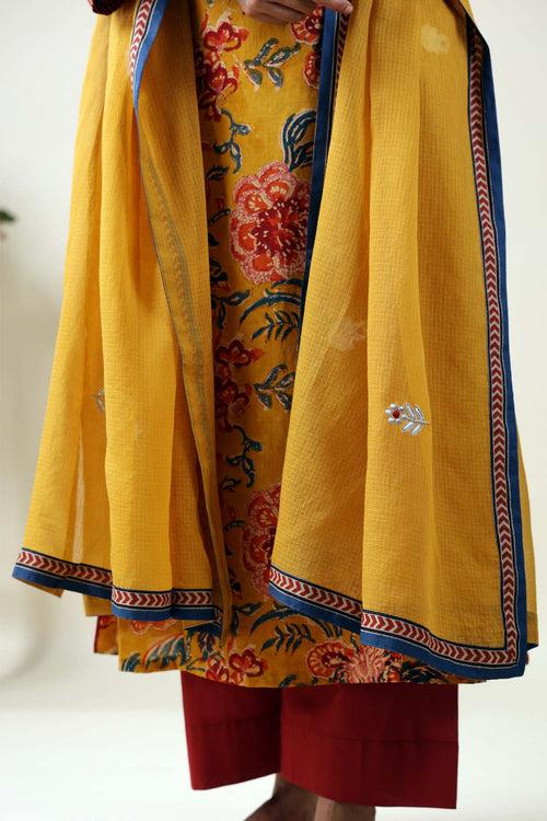 Mustard Yellow Kotadoriya Dupatta With Motif