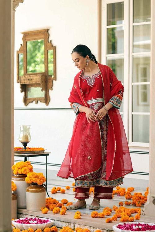 Red Kotadoriya Dupatta With Gota Work