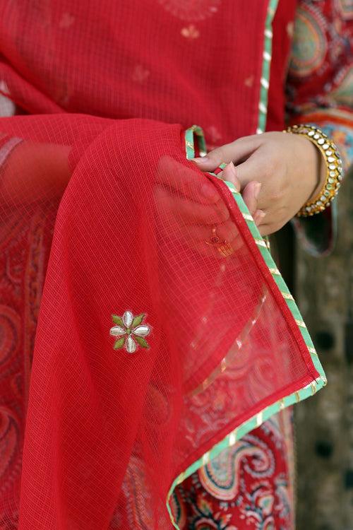 Red Kotadoriya Dupatta With Gota Work