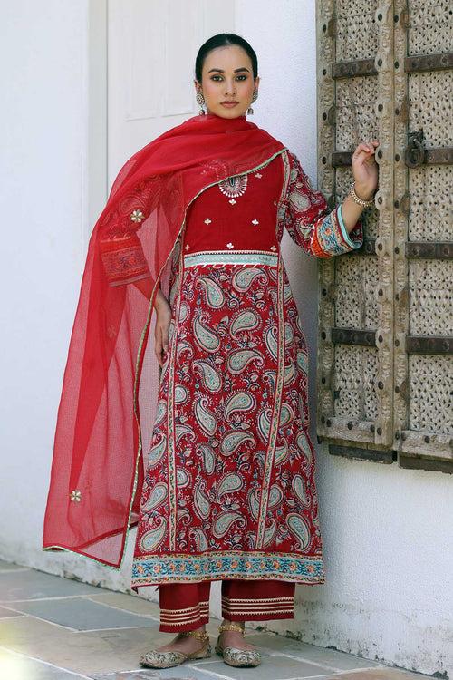 Red Kotadoriya Dupatta With Gota Work