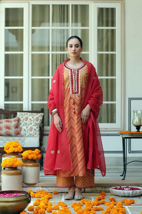 Red Kotadoriya Dupatta With Gota Work