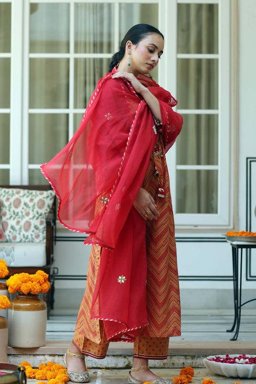 Red Kotadoriya Dupatta With Gota Work