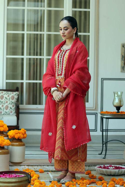 Red Kotadoriya Dupatta With Gota Work