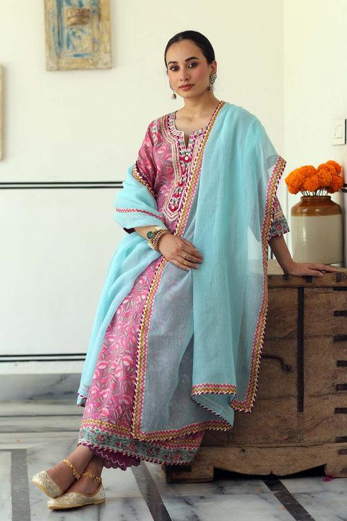 Sky Blue Kotadoriya Dupatta With Magzi Gota