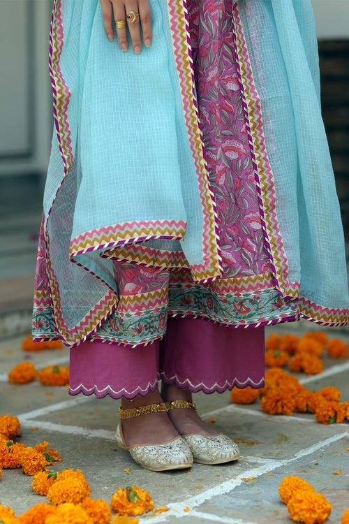 Sky Blue Kotadoriya Dupatta With Magzi Gota