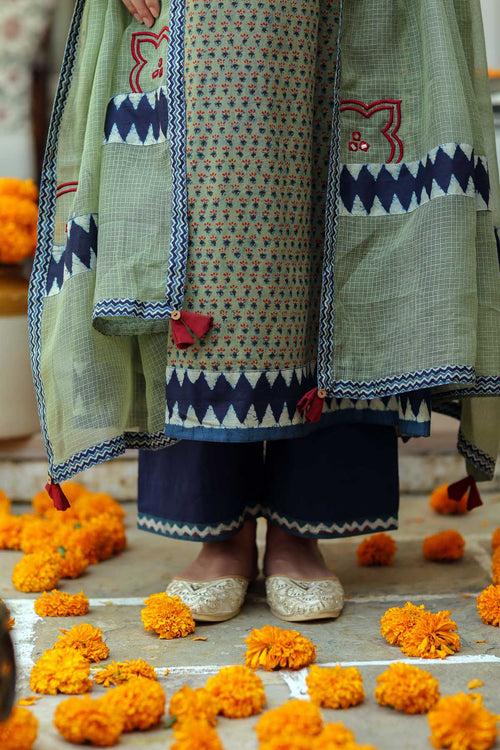 Light green Kotadoriya Dupatta With embroidery Work