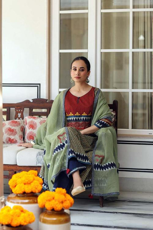 Light green Kotadoriya Dupatta With embroidery Work