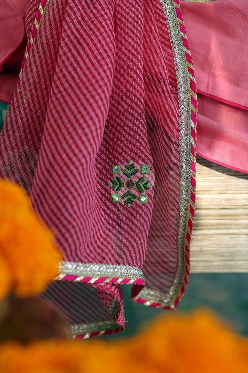 Pink Kotadoriya Dupatta In Leheriya Pattern