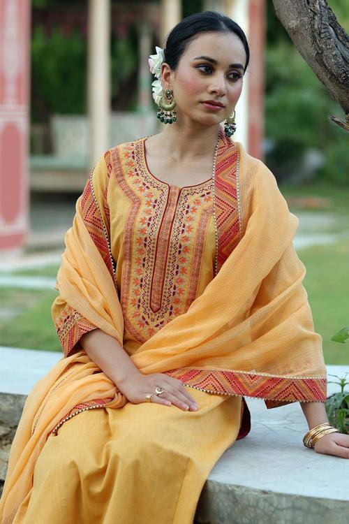 Light Orange Kotadoriya Dupatta With Gota Work