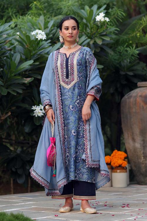 Light Blue Kotadoriya Dupatta With Gota Borders