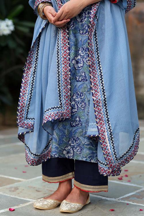 Light Blue Kotadoriya Dupatta With Gota Borders