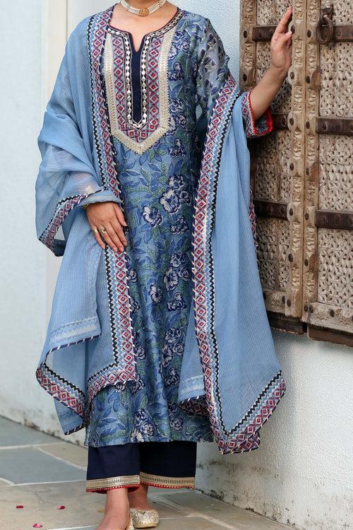 Light Blue Kotadoriya Dupatta With Gota Borders