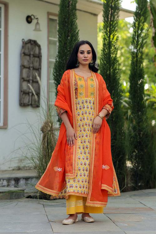 Orange Kotadoriya Dupatta With Gota Motifs