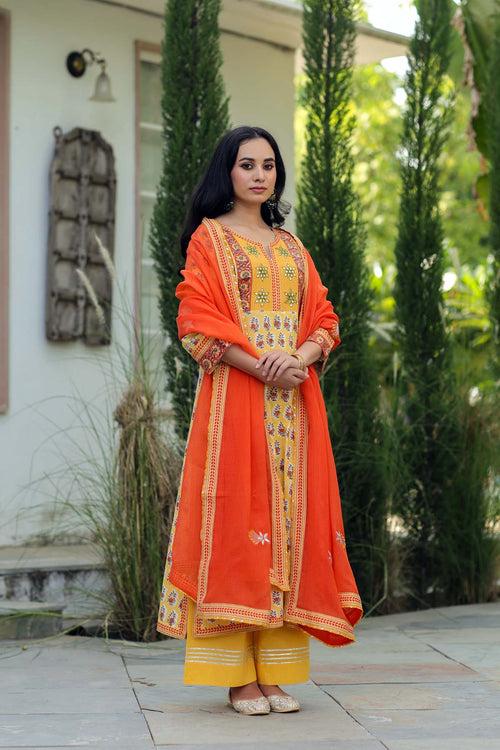 Orange Kotadoriya Dupatta With Gota Motifs