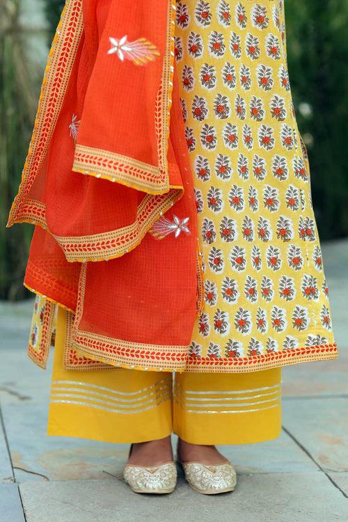 Orange Kotadoriya Dupatta With Gota Motifs