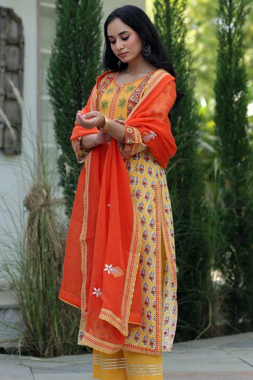 Orange Kotadoriya Dupatta With Gota Motifs