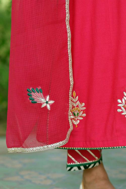 Rani Color Kotadoriya Dupatta With Gota Work