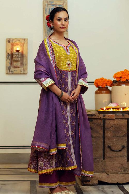 Purple Kotadoriya Dupatta With Gota Border