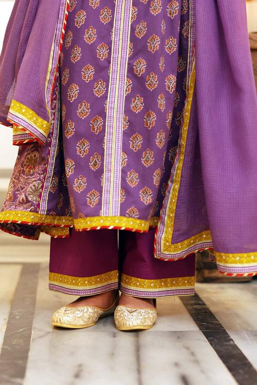 Purple Kotadoriya Dupatta With Gota Border