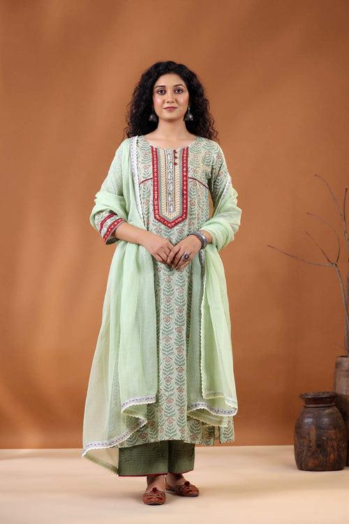 Olive Green Straight Fit Kurta In Mulmul Cotton Fabric