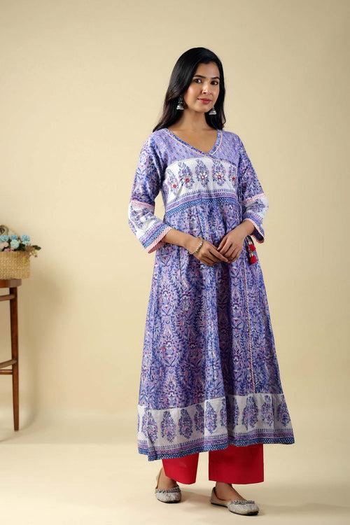 Light Purple Angrakha Style Kalidaar Kurta