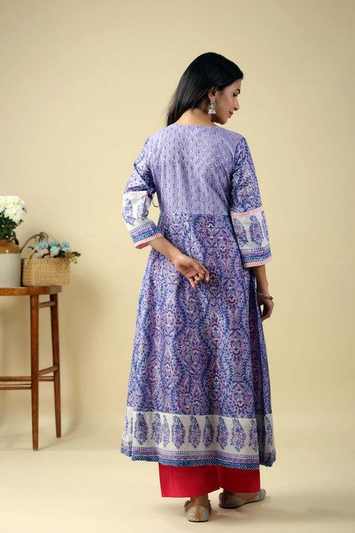 Light Purple Angrakha Style Kalidaar Kurta