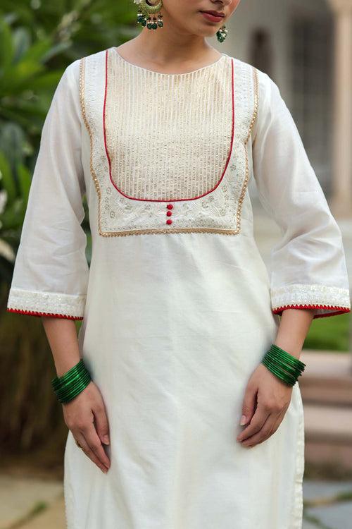 Straight Fit Chanderi Kurta In Cream Color