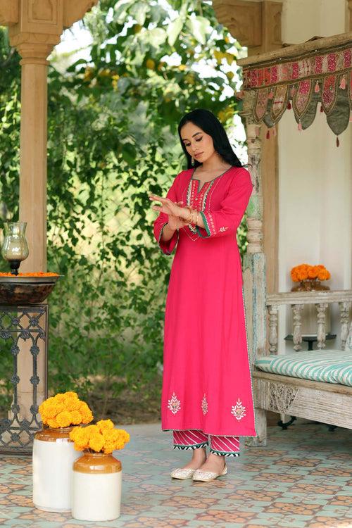 Rani Color A-Line Kurta In Handloom Cotton