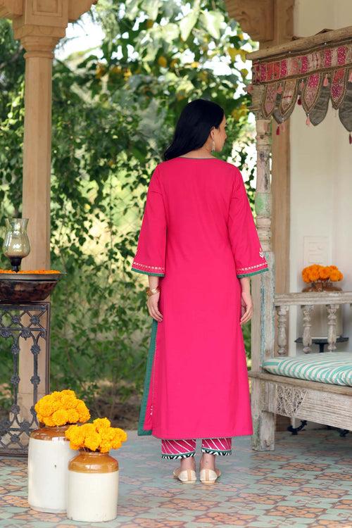 Rani Color A-Line Kurta In Handloom Cotton