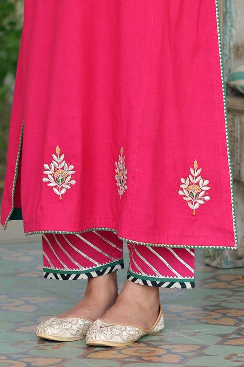 Straight Fit Pants In Rani Pink Color With Gota Work