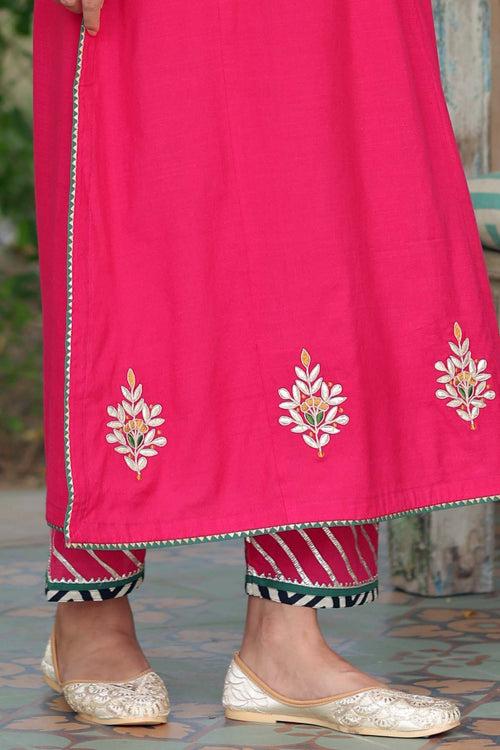 Straight Fit Pants In Rani Pink Color With Gota Work