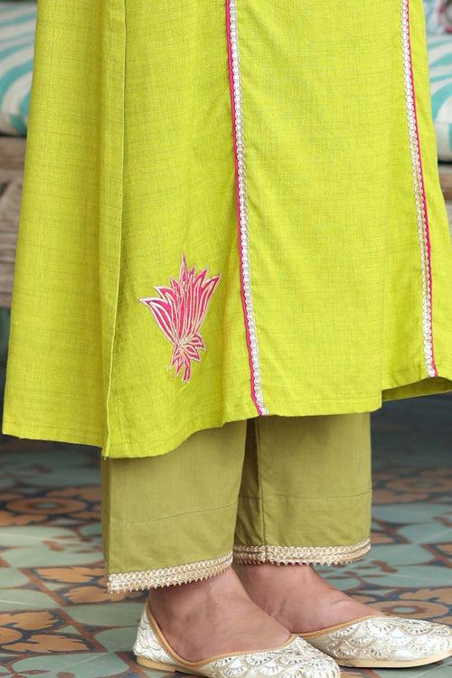 Mehndi Color Straight Pant With Gota Border