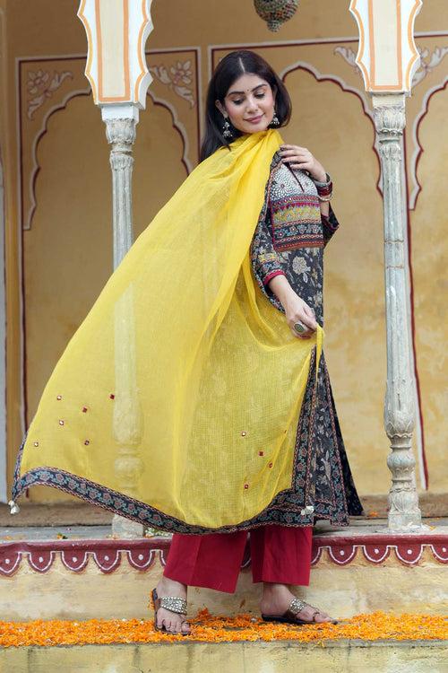 Mustard Yellow Kotadoriya Dupatta