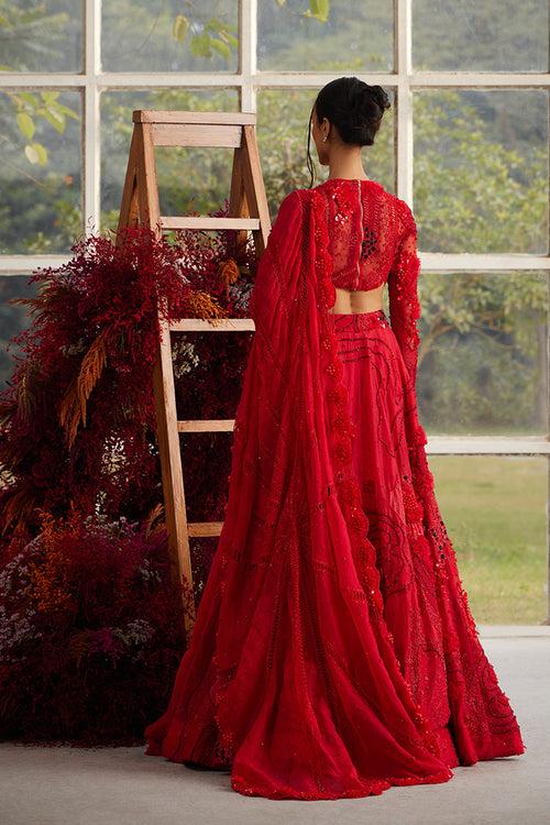 Crimson Glory Lehenga with Embellished Ruffle Veil