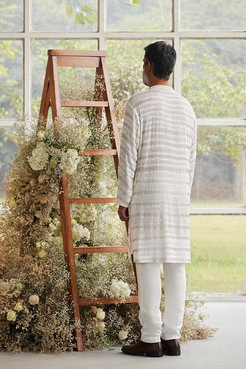 Ecru Beaded Kurta with Classic Linen Pants