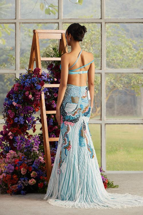 Azure Vine Bustier with Fish Cut Skirt