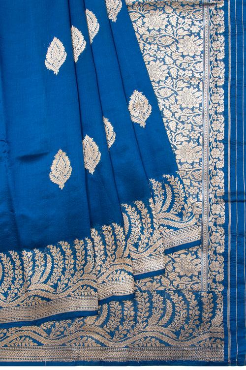 Peacock blue Banaras Chiniya Silk Saree