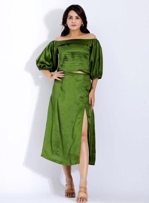 Green Skirt and Top Party Wear Co ord Set