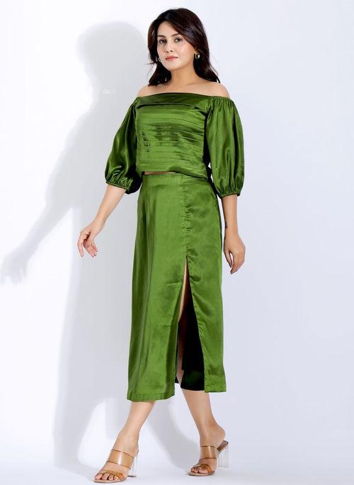 Green Skirt and Top Party Wear Co ord Set