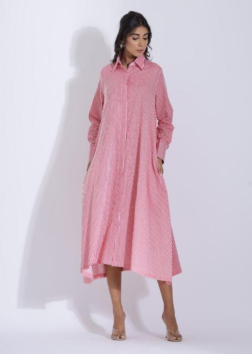 Long Stripe Shirt Dress for Women