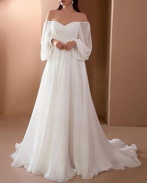 White Prewedding Photo Shoot Dress