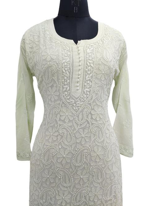 Shyamal Chikan Hand Embroidered Green Viscose Georgette Lucknowi Chikankari Kurti - S22784